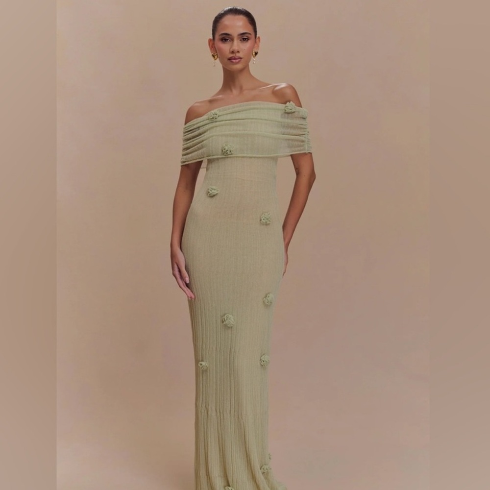 Meshki Brynn orchid knit maxi dress green size XS